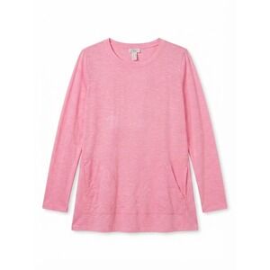 Logo Womens M Top Cotton Pink Pockets Stretch New 3/4 Sleeve